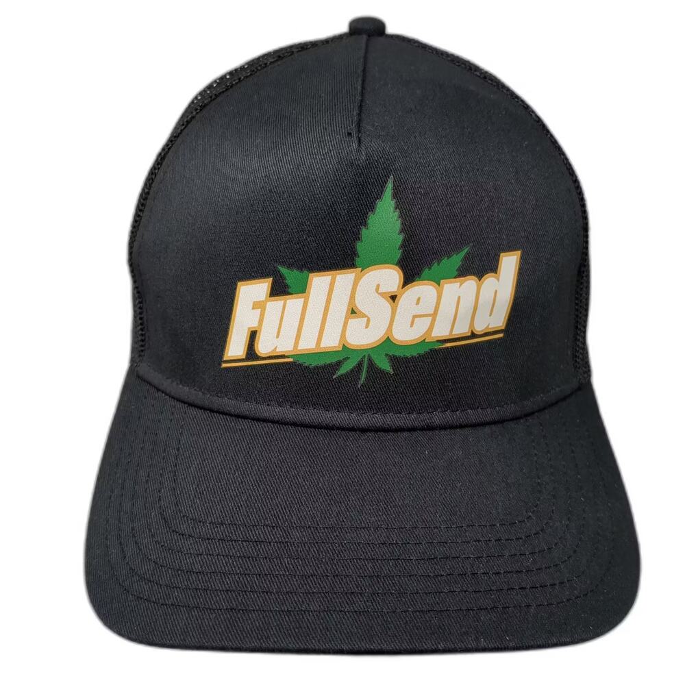 Full Send Black Green Trucker Hat One Size Mesh Back Marijuana Leaf Adjustable